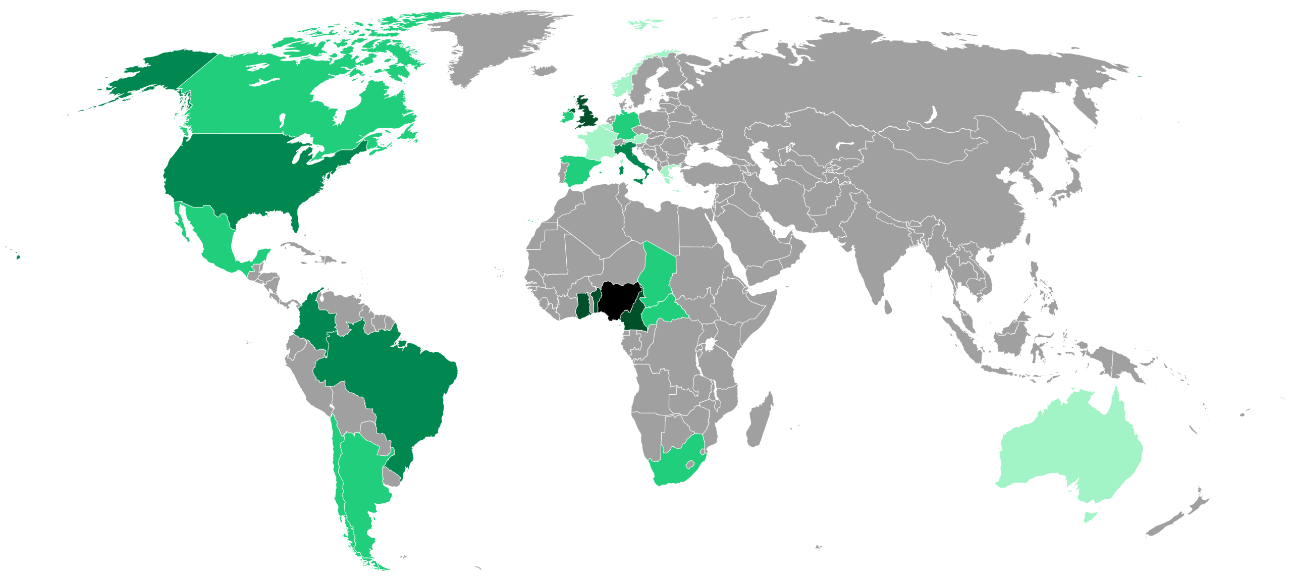 Map detailing the global spread of the Nigerian Diaspora