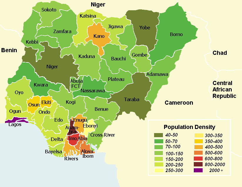 Map showing the 36 states of Nigeria and the Federal Capital Territory